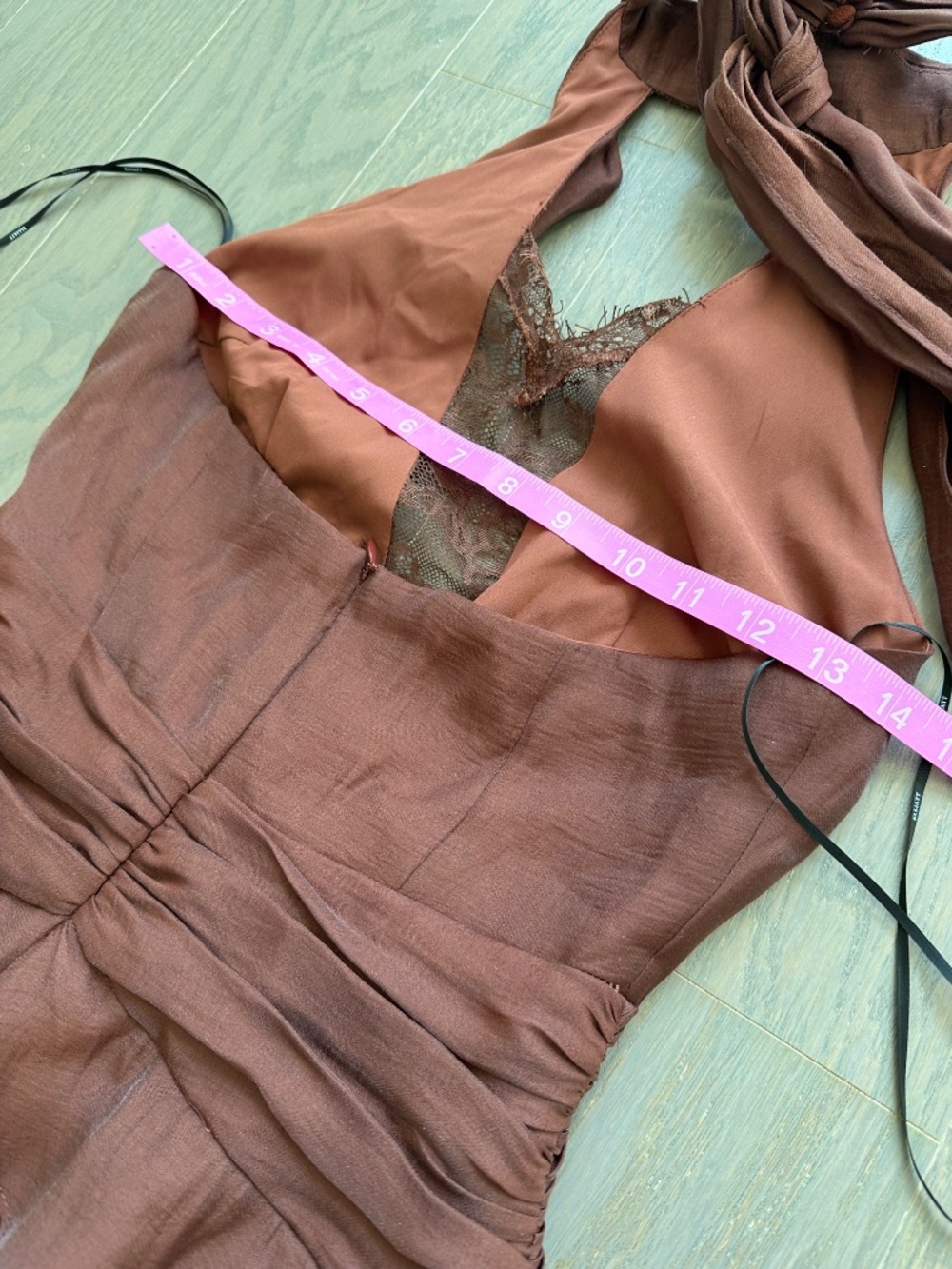 Elliatt Rosera Chocolate Brown Halter Gown Tiered Ruffle Lace - SMALL - Picture 8 of 9